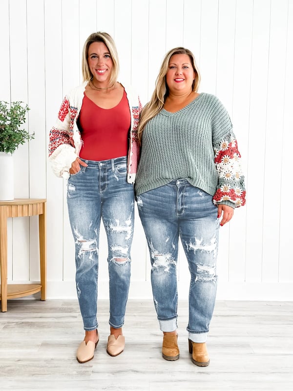 Tummy Control Distressed Cuffed Boyfriend Jeans VIP