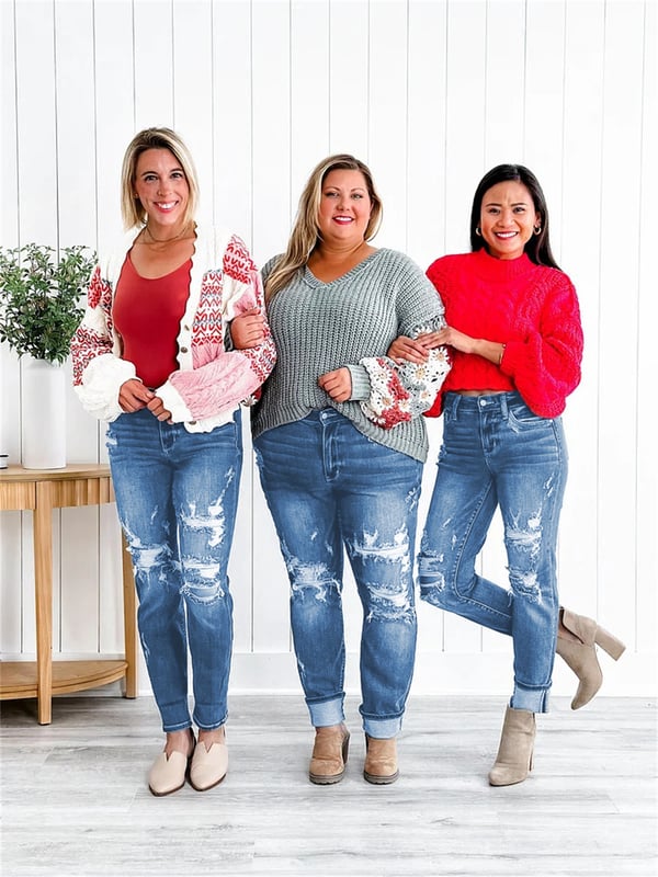 Tummy Control Distressed Cuffed Boyfriend Jeans VIP