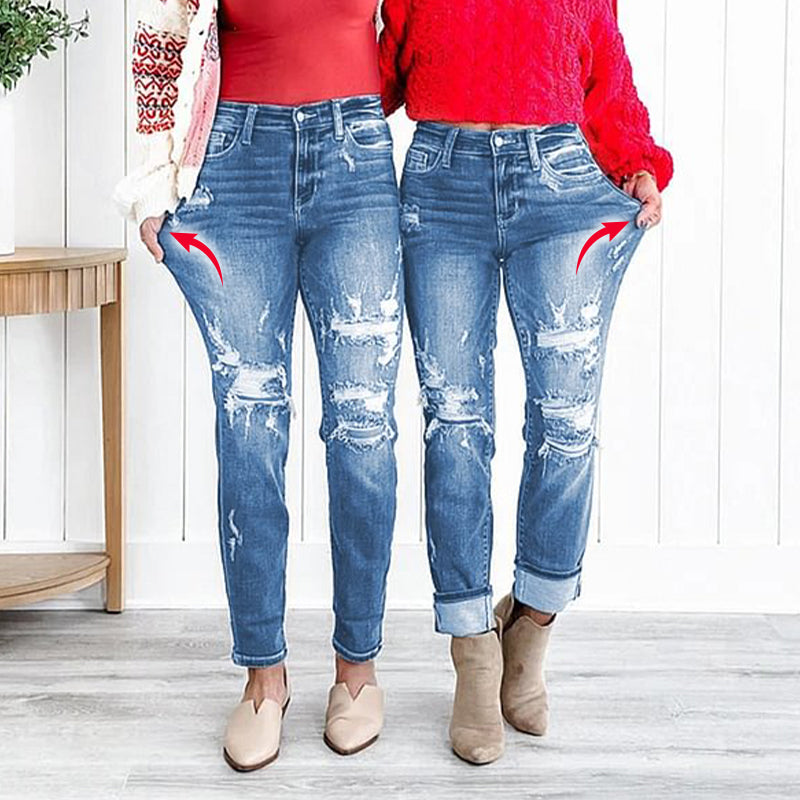 Tummy Control Distressed Cuffed Boyfriend Jeans VIP
