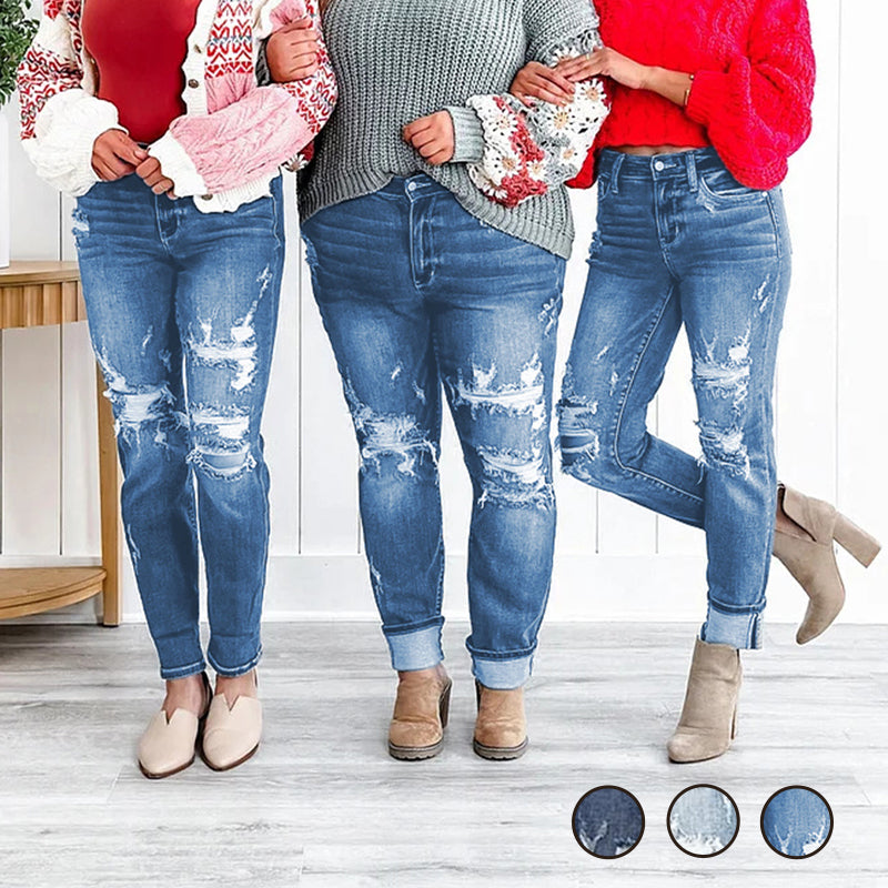 Tummy Control Distressed Cuffed Boyfriend Jeans VIP
