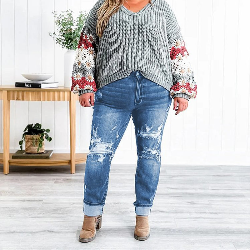 Tummy Control Distressed Cuffed Boyfriend Jeans VIP
