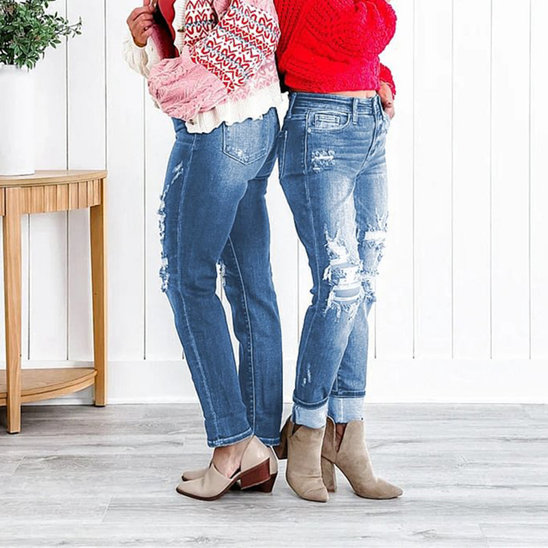 Tummy Control Distressed Cuffed Boyfriend Jeans VIP