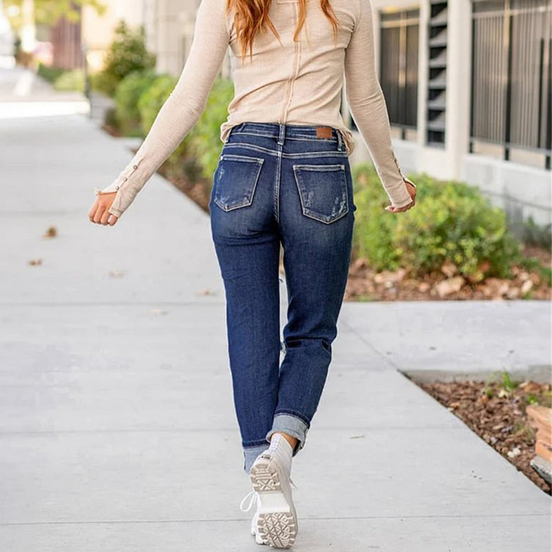 Tummy Control Distressed Cuffed Boyfriend Jeans VIP