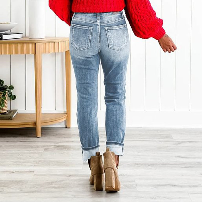 Tummy Control Distressed Cuffed Boyfriend Jeans VIP