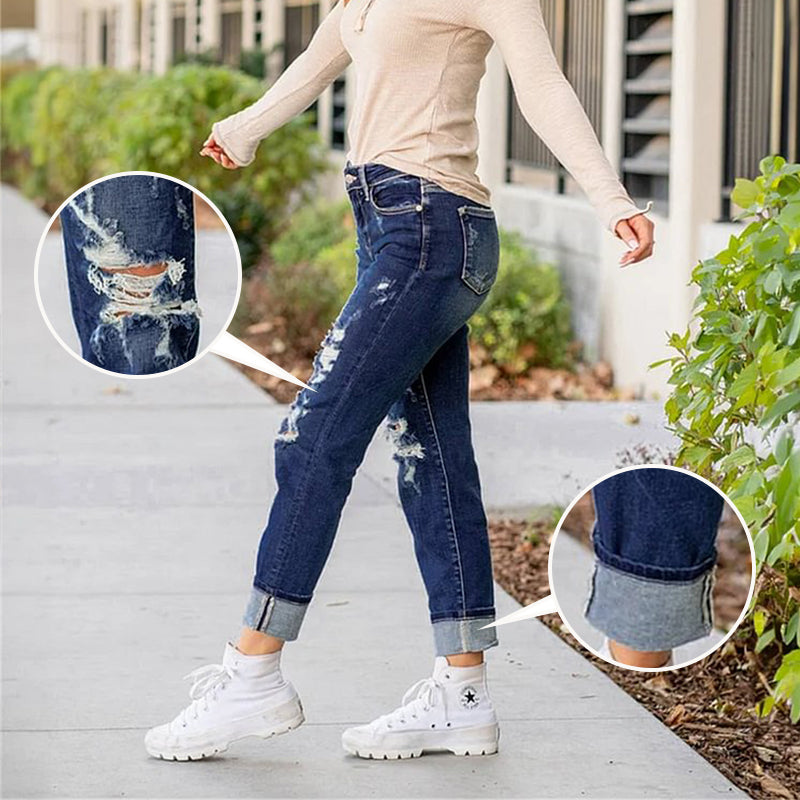 Tummy Control Distressed Cuffed Boyfriend Jeans VIP
