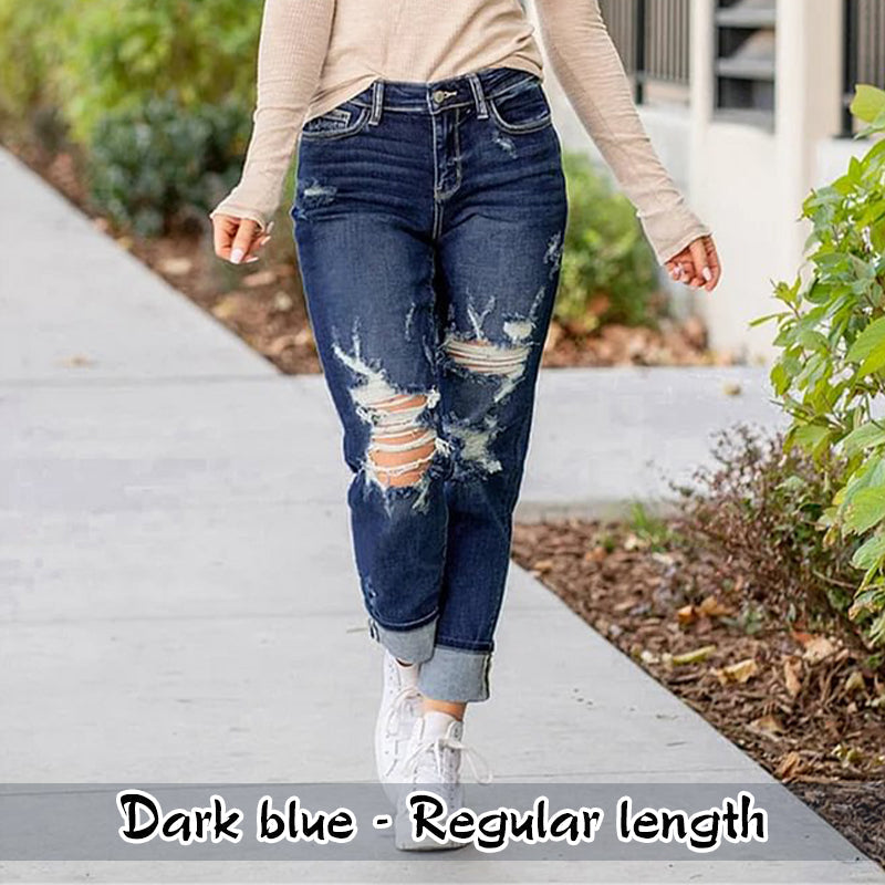 Tummy Control Distressed Cuffed Boyfriend Jeans VIP