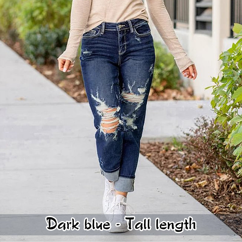 Tummy Control Distressed Cuffed Boyfriend Jeans VIP