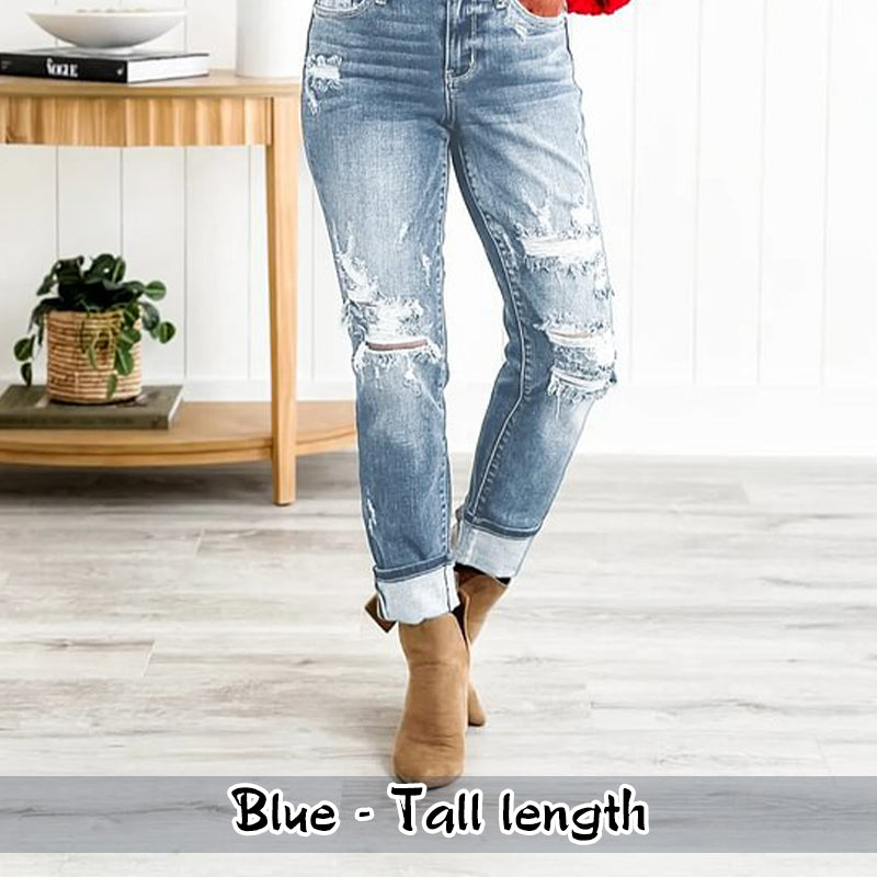 Tummy Control Distressed Cuffed Boyfriend Jeans VIP