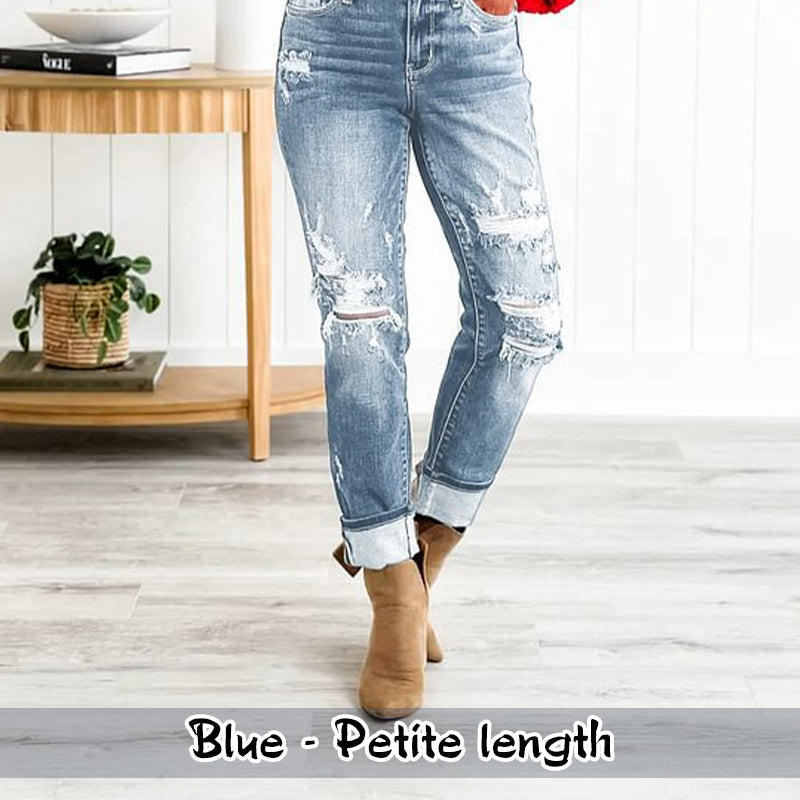 Tummy Control Distressed Cuffed Boyfriend Jeans VIP