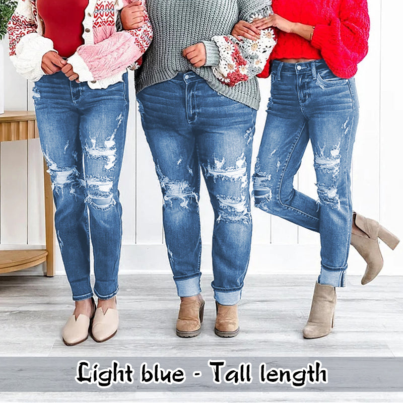 Tummy Control Distressed Cuffed Boyfriend Jeans VIP